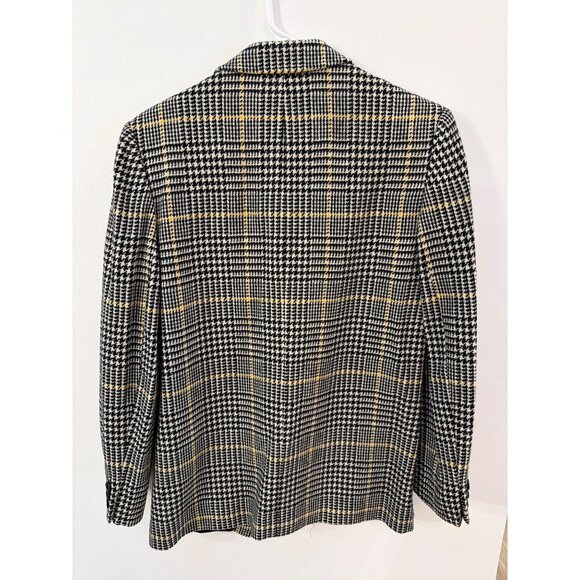 Pendleton Women 8 Vintage Wool Houndstooth Plaid Blazer Jacket Black White Yello - Picture 4 of 4